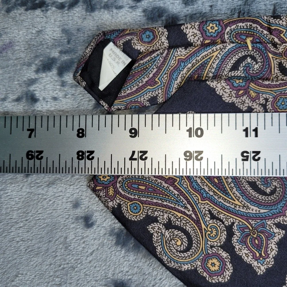 Morgan Hart Mens Silk‎ Paisley Tie Navy Blue Purple Gold Made in USA Formal